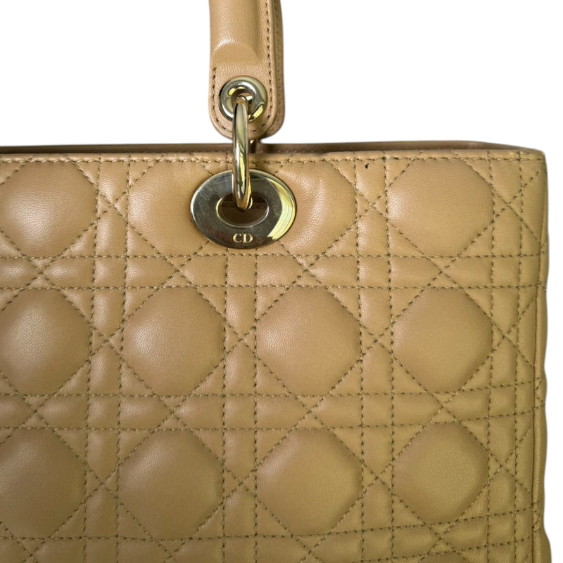 Lady Dior Large Lambskin Cannage Beige GHW