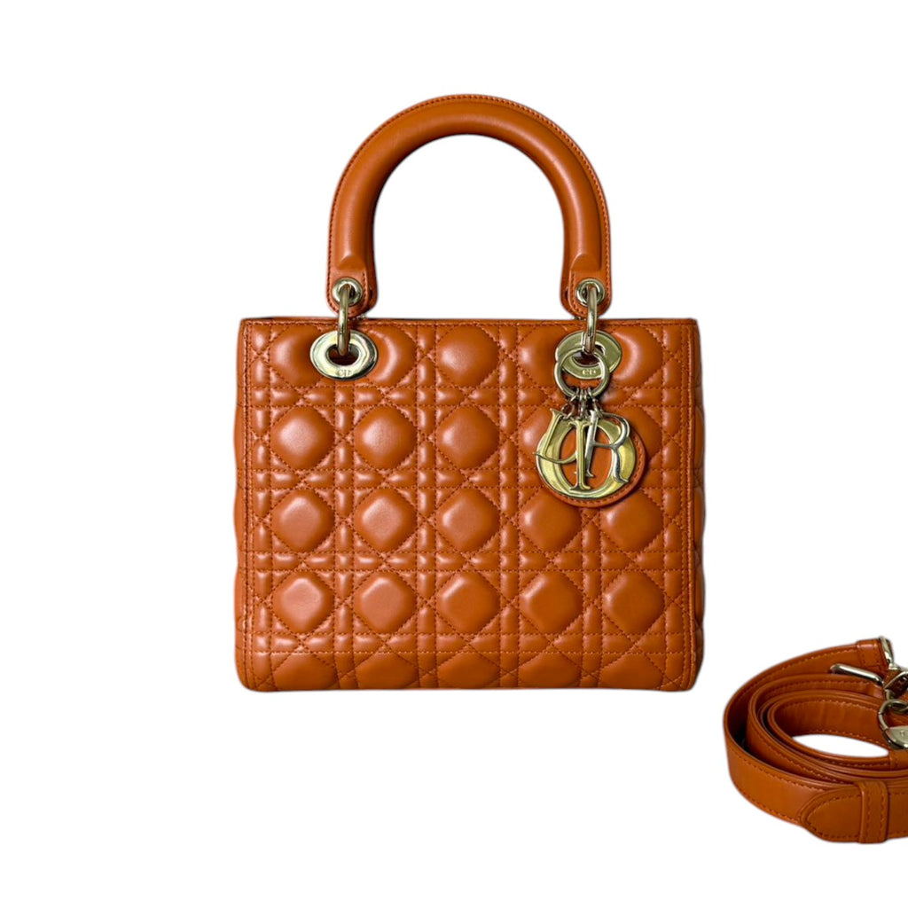 Lady Dior Medium Lambskin Cannage Tan GHW