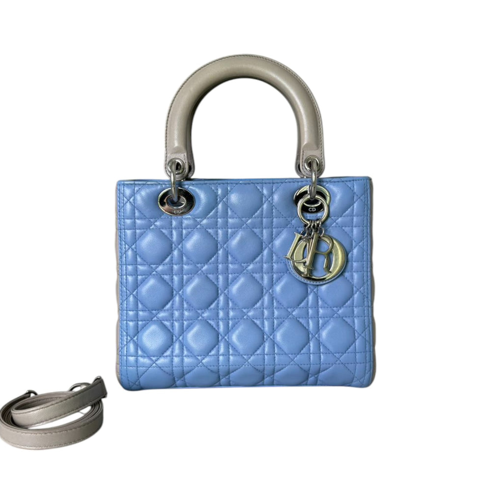 Bi-Color Lady Dior Medium Lambskin Blue Grey SHW