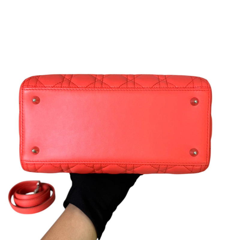 Lady Dior Medium Lambskin Cannage Coral SHW