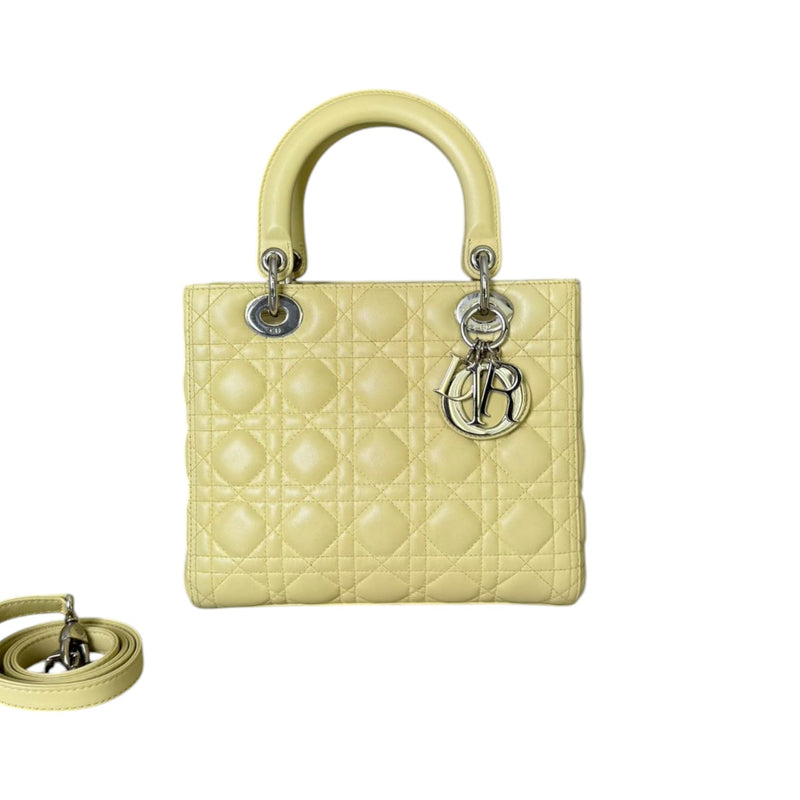 Lady Dior Medium Lambskin Cannage Light Yellow SHW