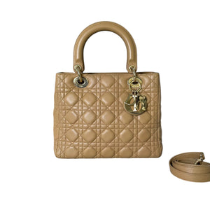 Lady Dior Medium Lambskin Cannage Beige GHW