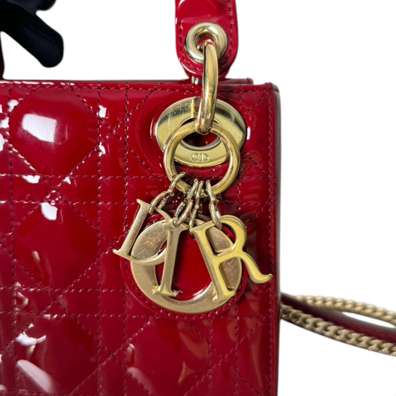 Lady Dior Mini Patent Quilted Red GHW