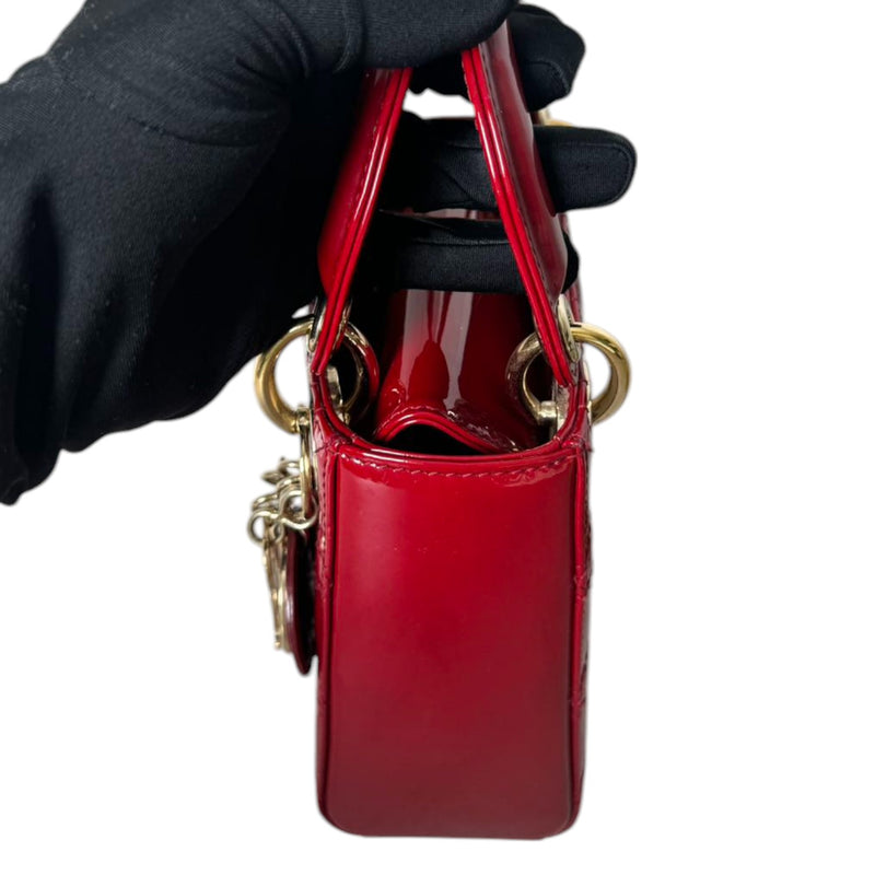 Lady Dior Mini Patent Quilted Red GHW