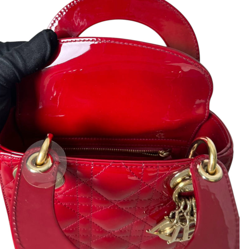 Lady Dior Mini Patent Quilted Red GHW