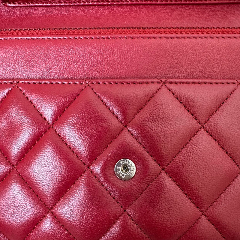 Wallet On Chain WOC Lambskin Quilted Red SHW