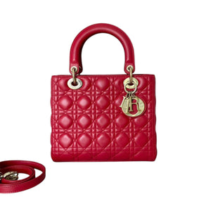 Lady Dior Medium Lambskin Cannage Red GHW