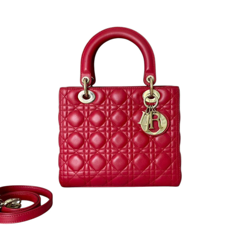 Lady Dior Medium Lambskin Cannage Red GHW