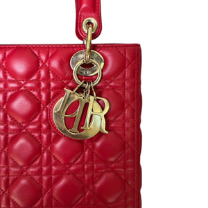 Lady Dior Medium Lambskin Cannage Red GHW