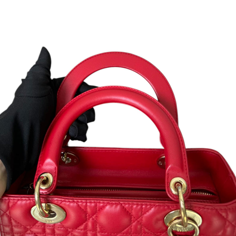 Lady Dior Medium Lambskin Cannage Red GHW