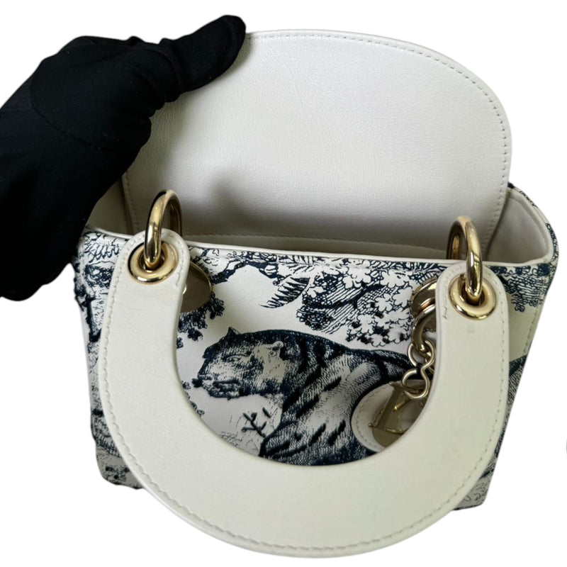 Lady Dior Mini Toile De Jouy Limited Edition Calfskin White GHW