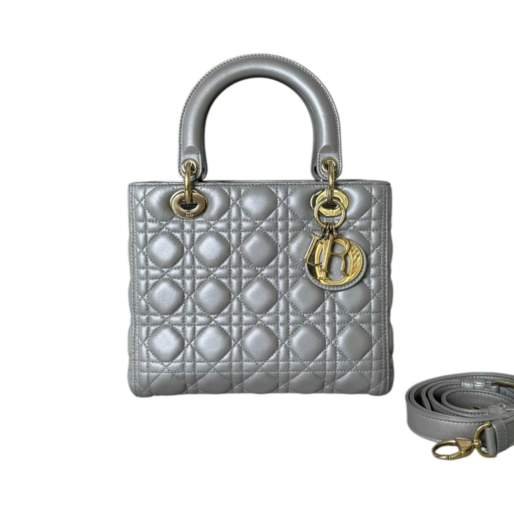 Lady Dior Medium Lambskin Cannage Silver GHW