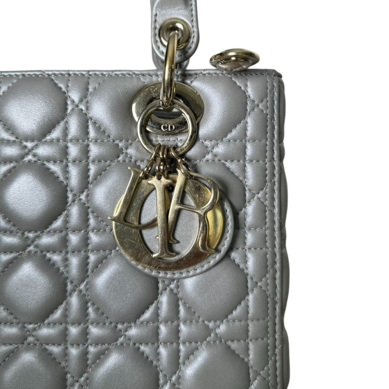 Lady Dior Medium Lambskin Cannage Silver GHW