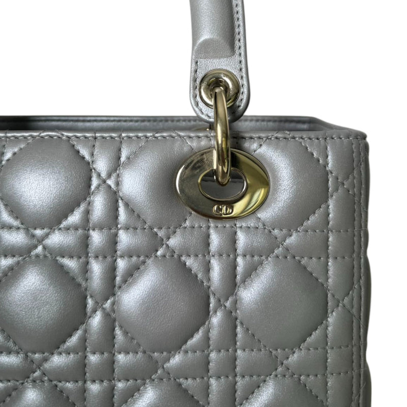 Lady Dior Medium Lambskin Cannage Silver GHW