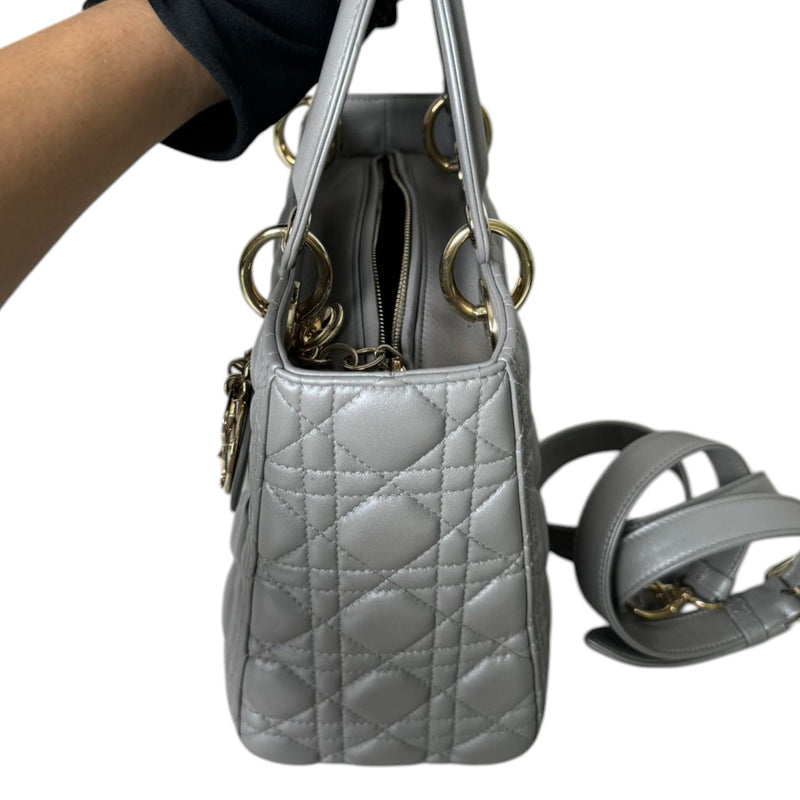 Lady Dior Medium Lambskin Cannage Silver GHW