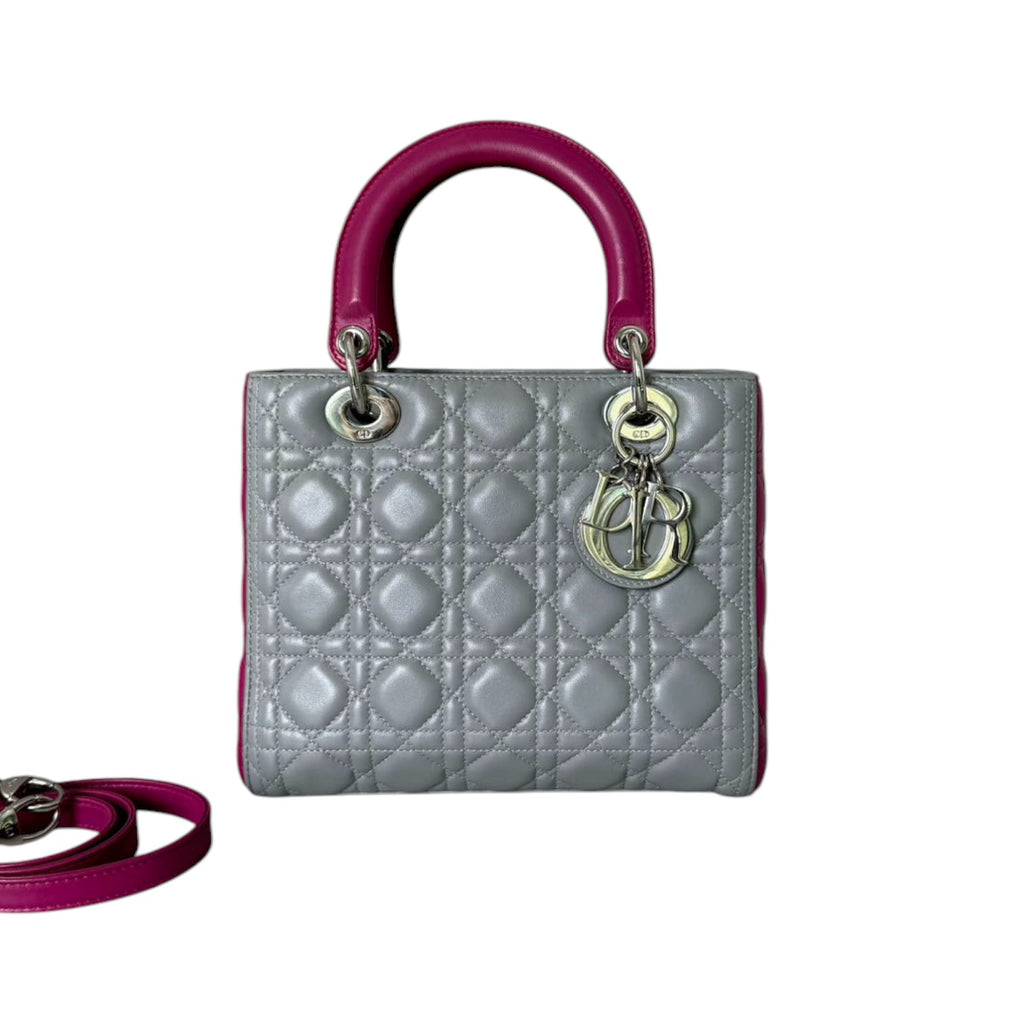 Lady Dior Bi-Color Medium Lambskin Grey Fuchsia SHW