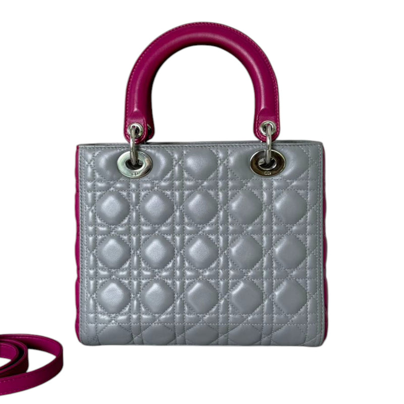 Lady Dior Bi-Color Medium Lambskin Grey Fuchsia SHW