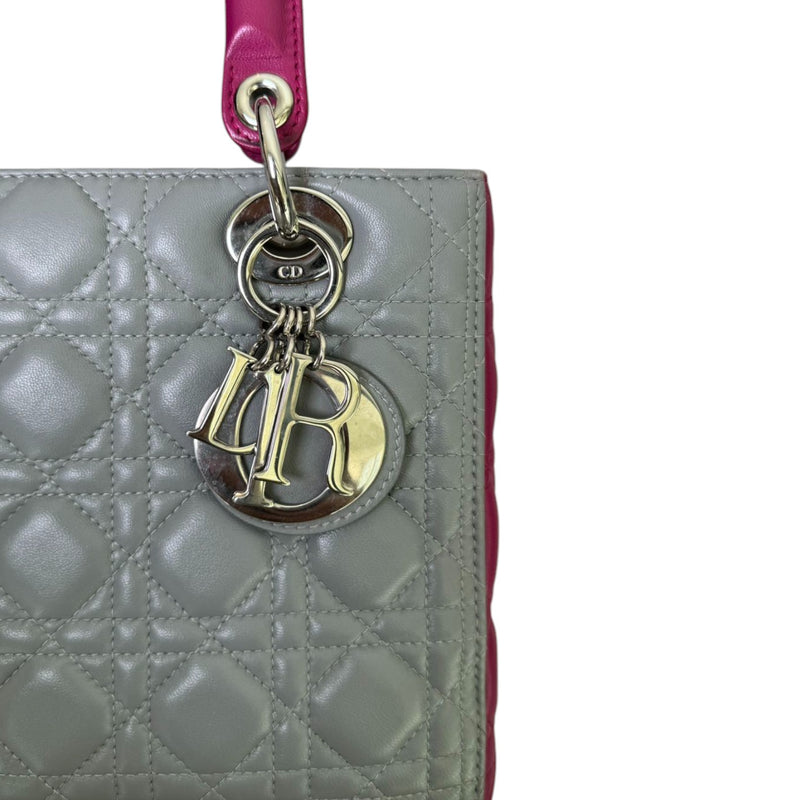 Lady Dior Bi-Color Medium Lambskin Grey Fuchsia SHW