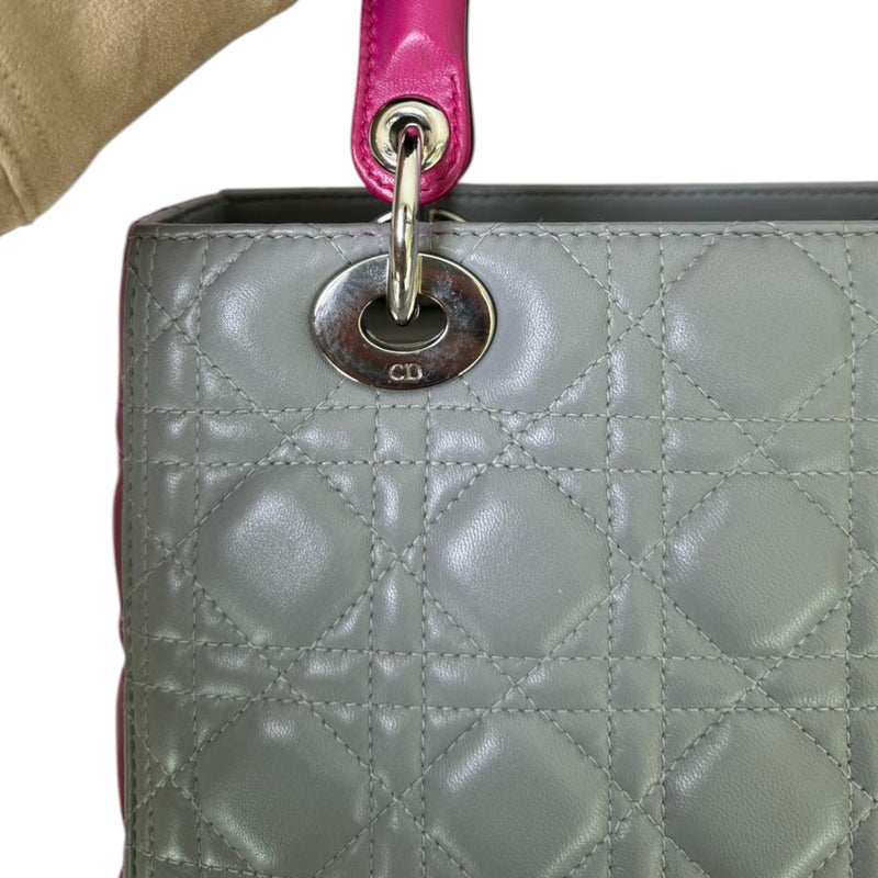 Lady Dior Bi-Color Medium Lambskin Grey Fuchsia SHW