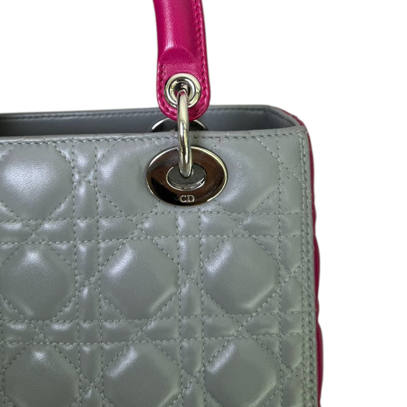 Lady Dior Bi-Color Medium Lambskin Grey Fuchsia SHW