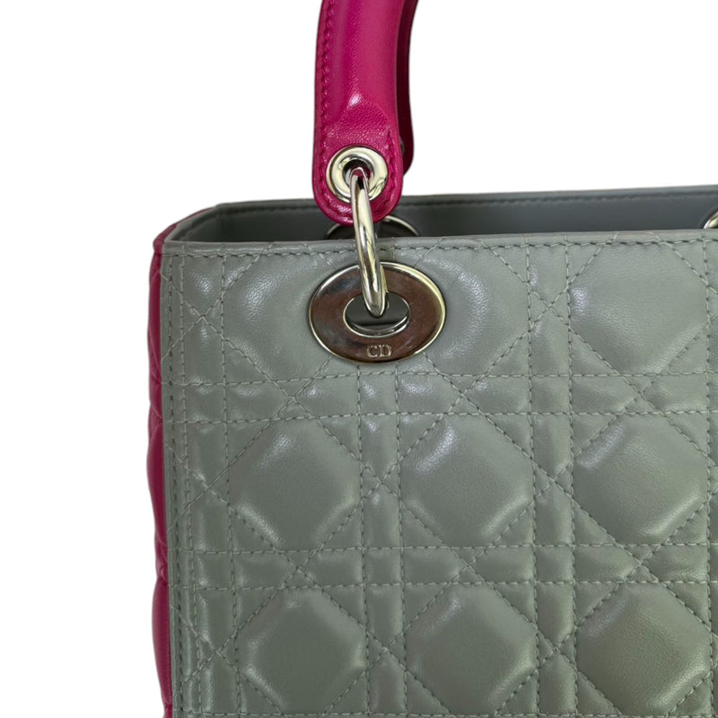 Lady Dior Bi-Color Medium Lambskin Grey Fuchsia SHW