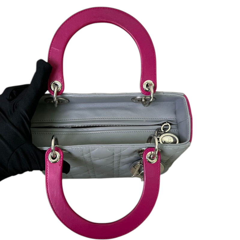 Lady Dior Bi-Color Medium Lambskin Grey Fuchsia SHW