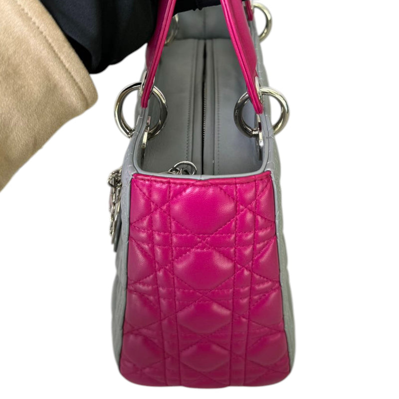 Lady Dior Bi-Color Medium Lambskin Grey Fuchsia SHW