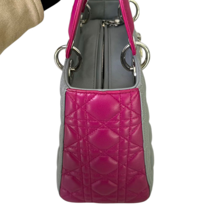 Lady Dior Bi-Color Medium Lambskin Grey Fuchsia SHW