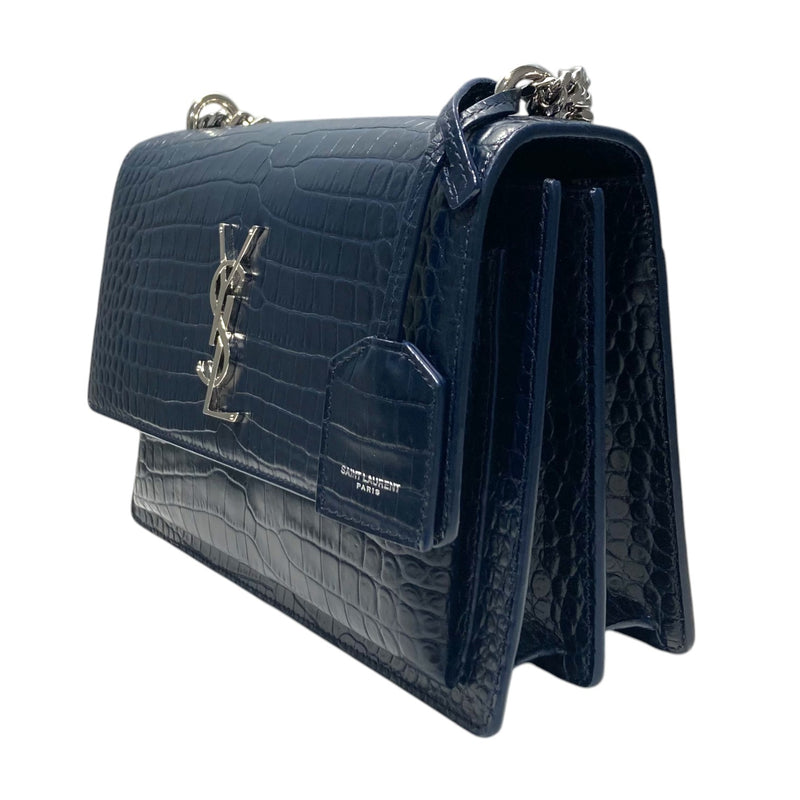 Sunset Medium Calfskin Crocodile Embossed Blue SHW