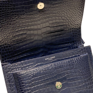 Sunset Medium Calfskin Crocodile Embossed Blue SHW