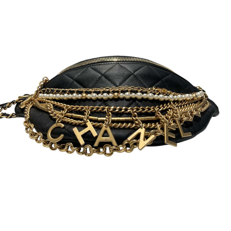 All About Chains Waist Belt Bag Lambskin Black GHW