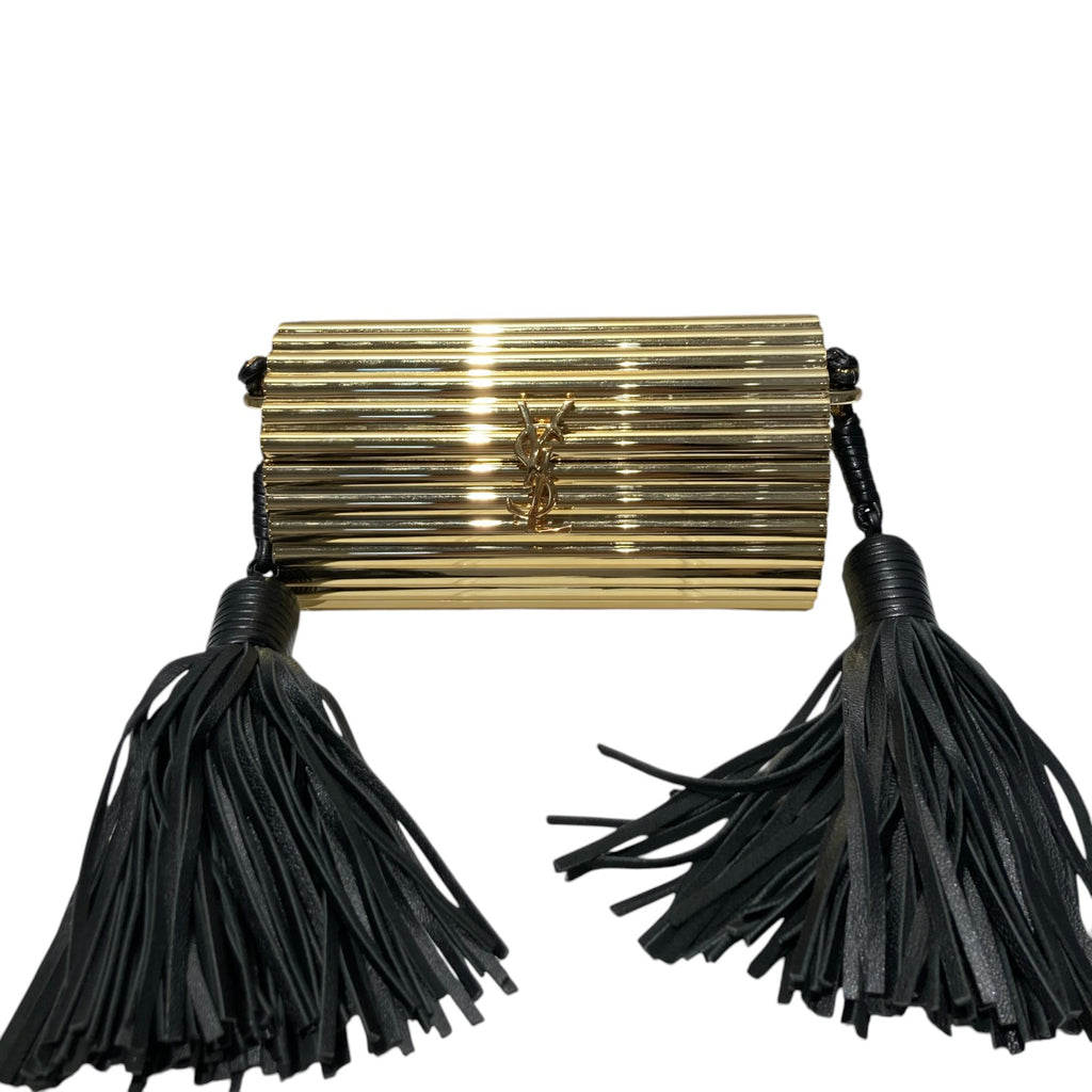 Opium Box Ribbed Plexiglass Lambskin Fringe Gold GHW