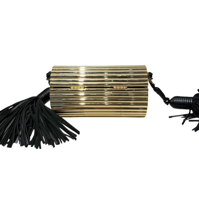 Opium Box Ribbed Plexiglass Lambskin Fringe Gold GHW