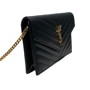 Envelope Chain Wallet Grain De Poudre Black GHW