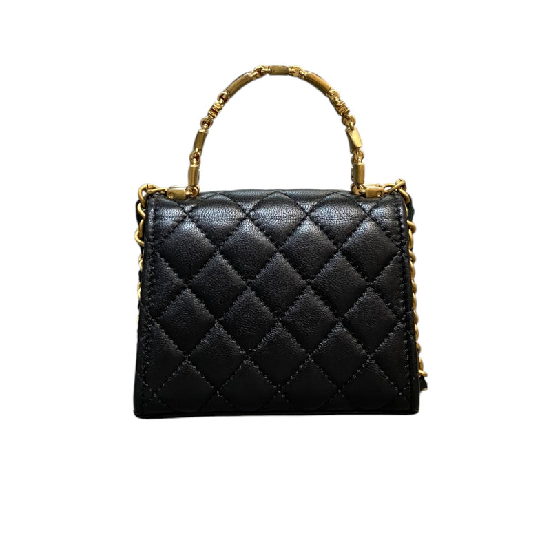 Top Handle Flap Mini Lambskin Enamel Quilted Black GHW