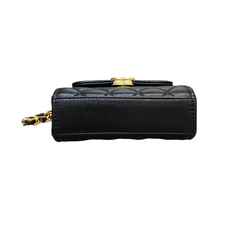 Top Handle Flap Mini Lambskin Enamel Quilted Black GHW