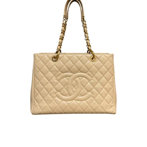 Grand Shopping Tote GST Caviar Quilted Beige GHW