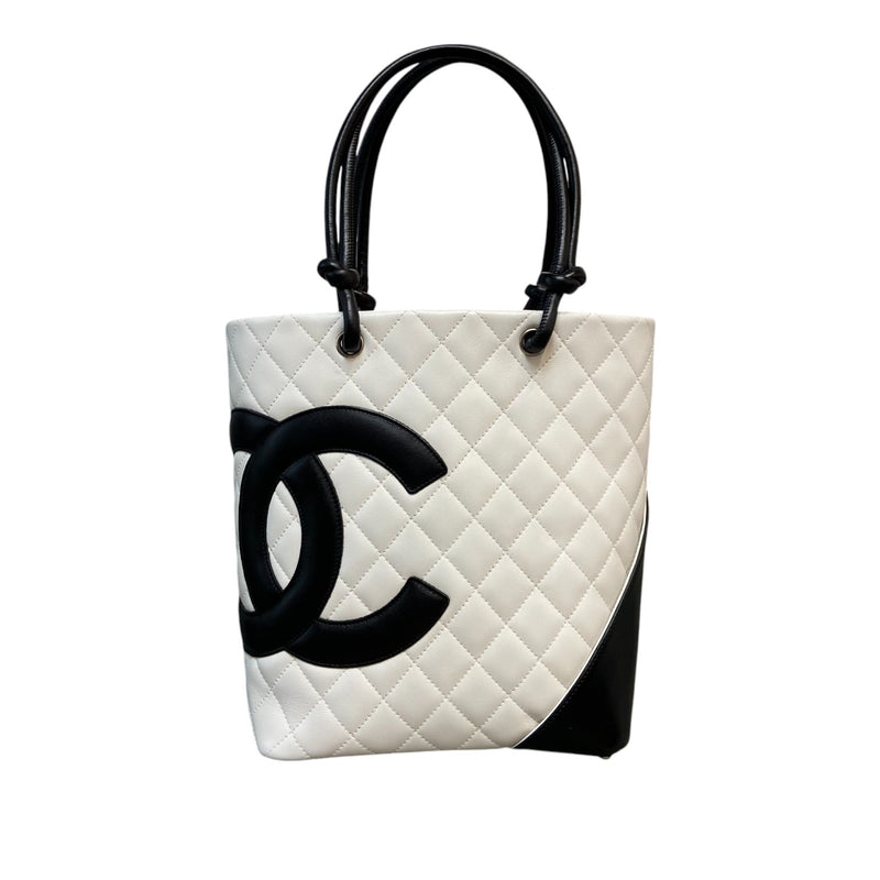 Cambon Tote Medium Calfskin Quilted White Black