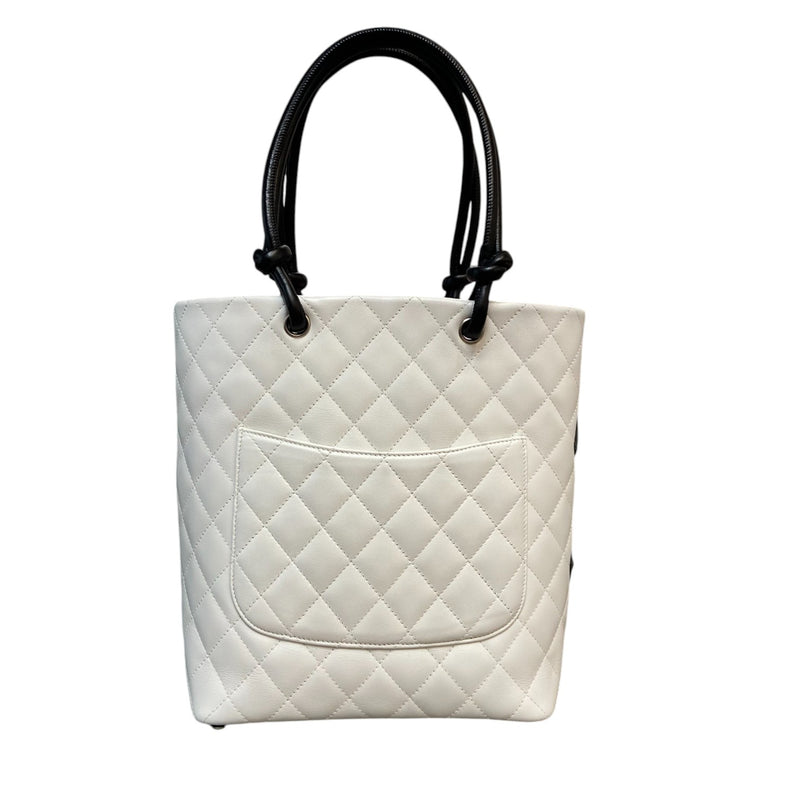 Cambon Tote Medium Calfskin Quilted White Black