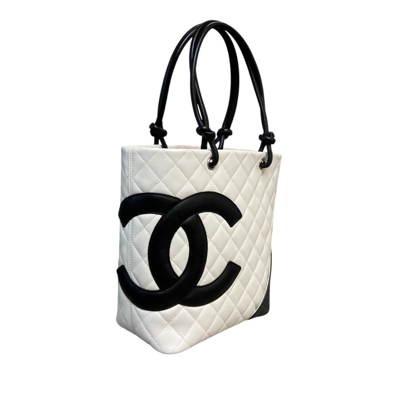 Cambon Tote Medium Calfskin Quilted White Black