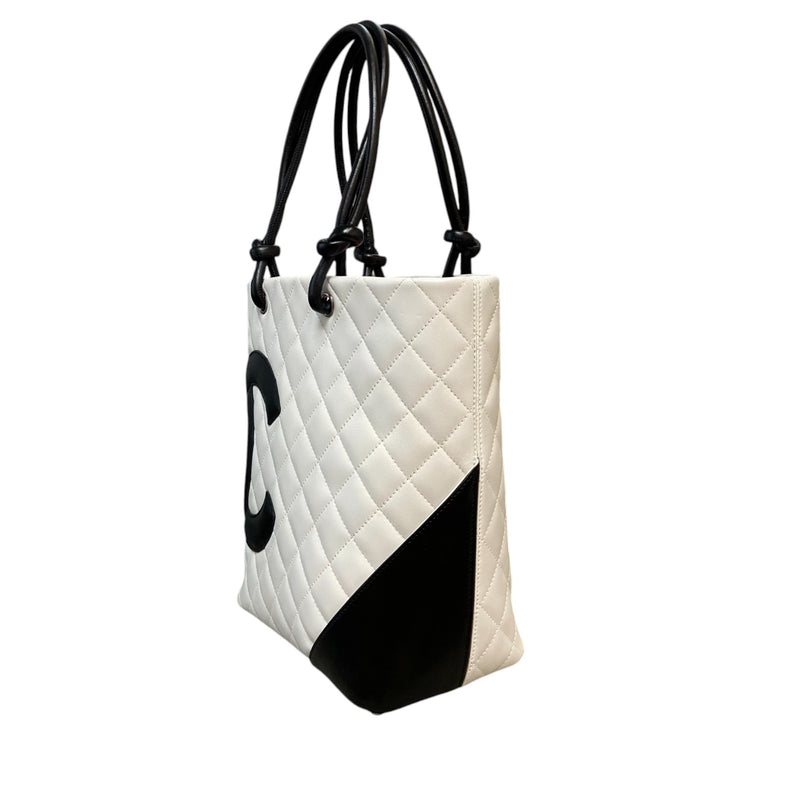 Cambon Tote Medium Calfskin Quilted White Black