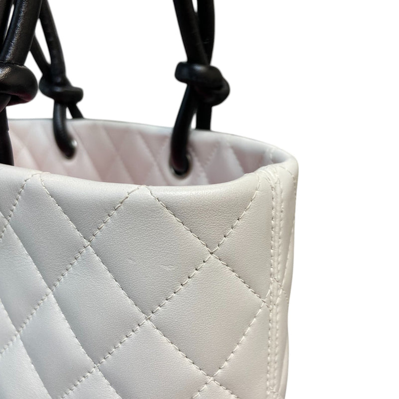 Cambon Tote Medium Calfskin Quilted White Black