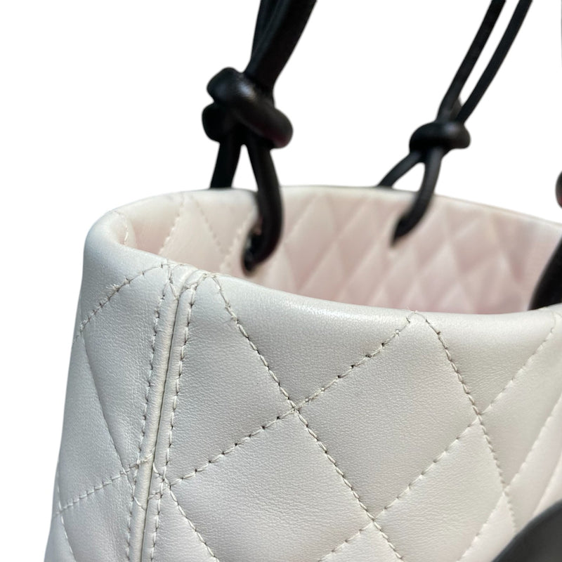 Cambon Tote Medium Calfskin Quilted White Black