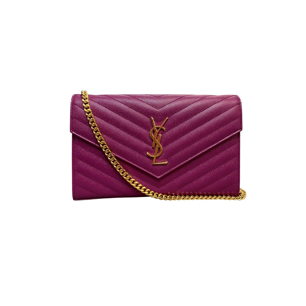 Chain Wallet Grain De Poudre Matelasse Chevron Monogram Purple GHW