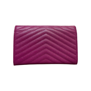 Chain Wallet Grain De Poudre Matelasse Chevron Monogram Purple GHW