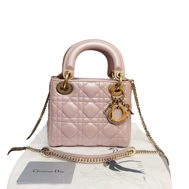 Lady Dior Mini Lambskin Cannage Light Pink GHW