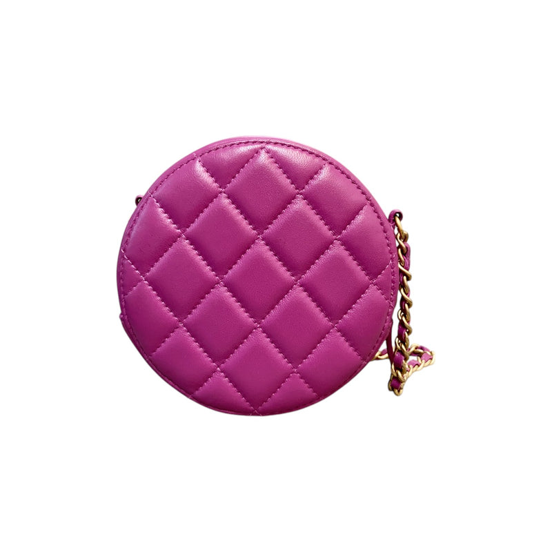 Round Pearl Crush Clutch With Chain Lambskin Purple GHW