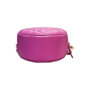 Round Pearl Crush Clutch With Chain Lambskin Purple GHW