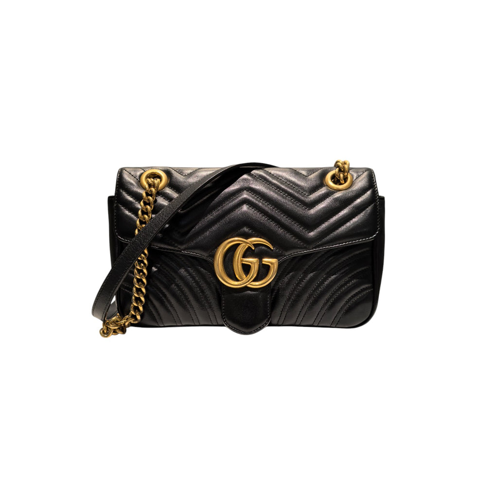 GG Marmont Small Shoulder Calfskin Matelasse Black GHW