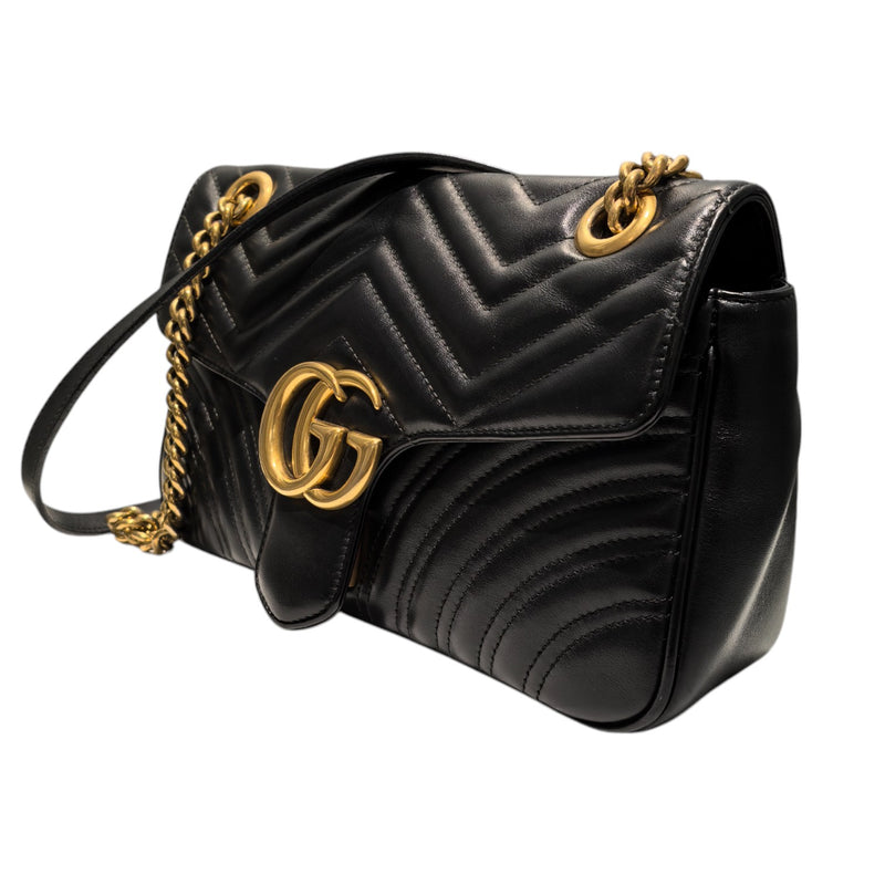 GG Marmont Small Shoulder Calfskin Matelasse Black GHW